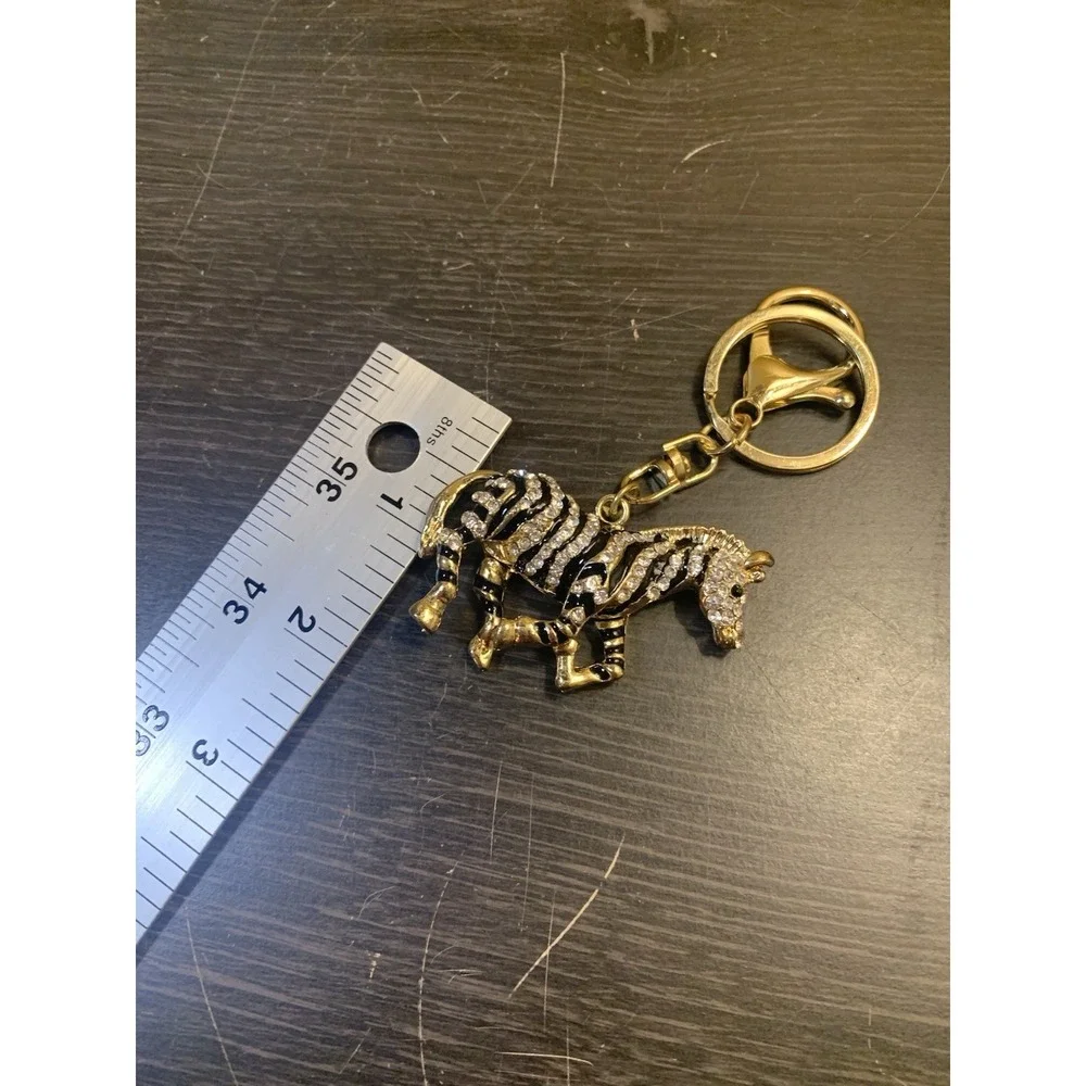 Horse Zebra Keychain Bejeweled Rhinestone Purse Jewelry Bling Clip Key Ring